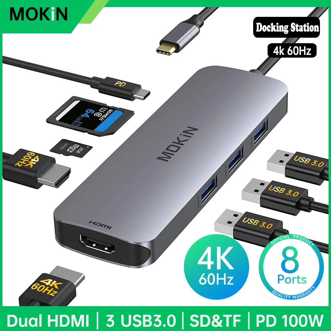MOKIN ŷ ̼ USB C , , HP,  Ʈ ׼, 2 HDMI, 5Gbps, USB3.0 SD/TF ī, PD100W , 8 Ʈ